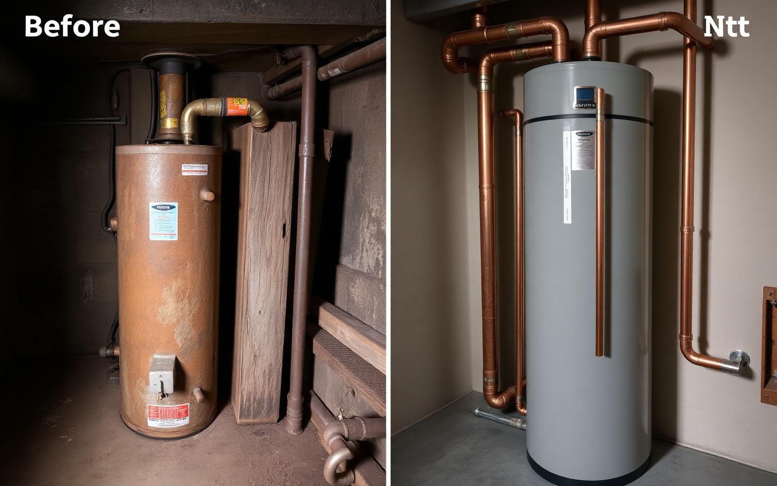Before and after water heater replacement
